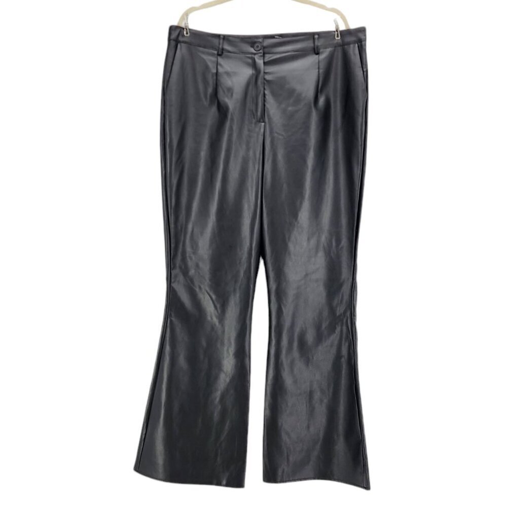 NWT Nasty Gal Faux Leather High Waisted Black Flared Pants Womens 18